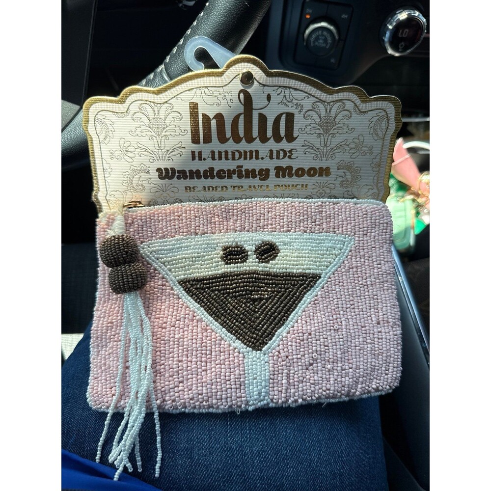 Beaded Travel Pouch - espresso martini- India, handmade wandering moon